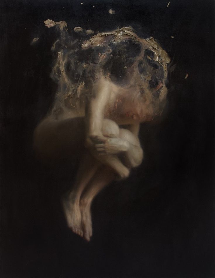 Peinture sombre représentant un corps suspendu